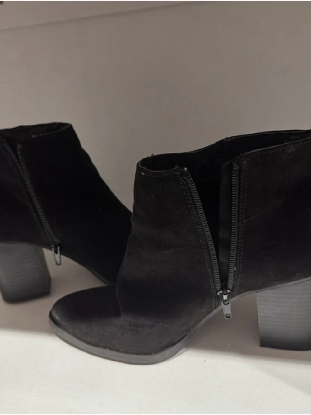 Black Suede Block Heel Ankle Boots - Women